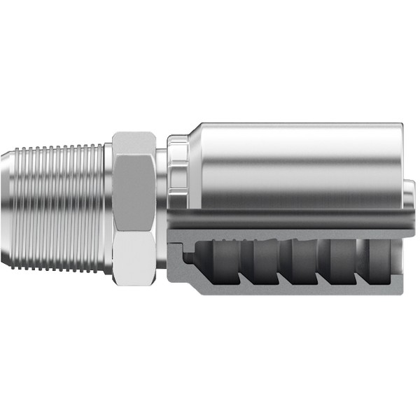 Hydraulic Hose Fitting, 3/8 Inch Hose Size, 3/8-18 Inch Thread, 1.10 Inch Cut-Off, 2.15 Inch Length, Steel