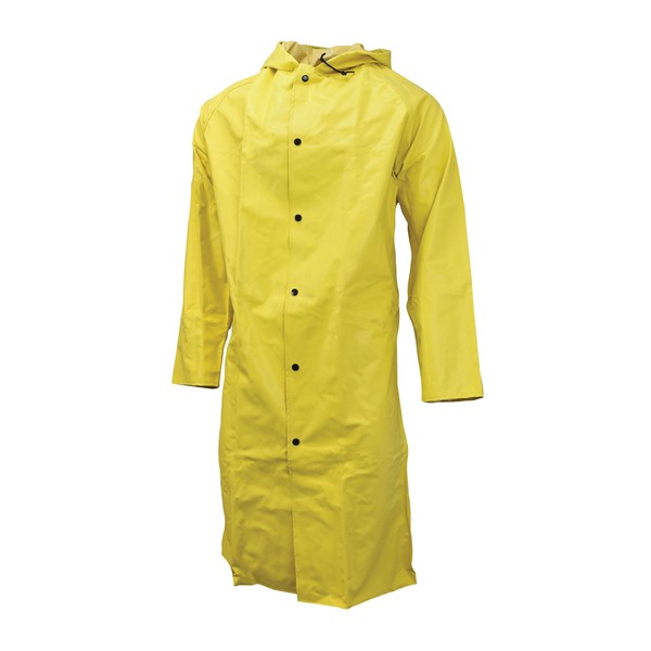Rain Coat, Series: Magnum 45AC, M Size, Yellow, Neoprene/Nylon, 24-1/2 in Chest, Specifications Met: ASTM D6413, ASTM F903, Attached Hood, Resists: Abrasion and Flame