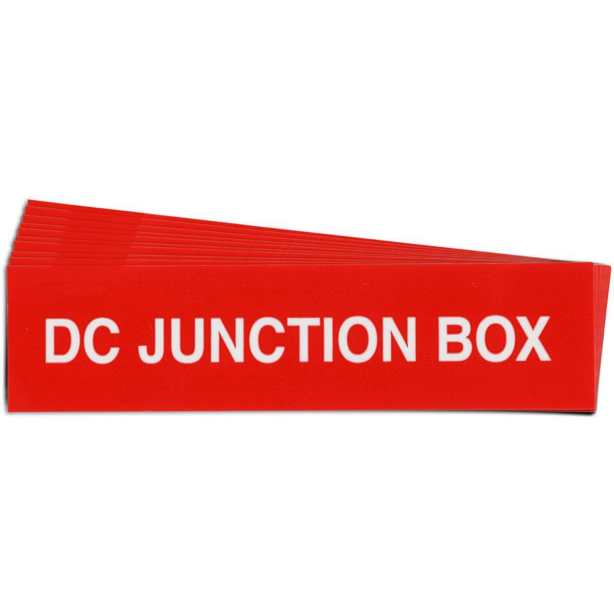 Warning Label, Pre-Printed Rectangle, Text Legend, DC JUNCTION BOX Legend, B-920 Vinyl, 1 in Height, 4 in Width, Red on White Legend/Background, 0.007 in Thickness