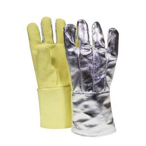 Gloves, Regular Size, Thermobest™, Yellow, Straight Thumb Style, Nomex® Felt Lining, Aluminized Coating, 14 in Length, ANSI Heat Level: 5, Resists: Abrasion, Cut, Molten Metal, Puncture and Radiant Heat