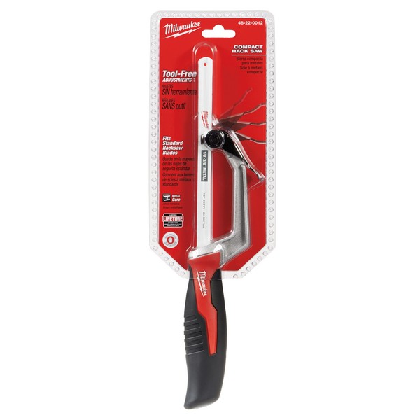 Hacksaw, Compact, 10 in Blade Length, 1/2 in Blade Width, Bi-Metal Blade, 3 in Throat Depth, 14 TPI, 12-1/2 in Overall Length, Metallic Frame, Ergonomic/Rubber Overmolded Grip Handle, Copper Tubing, Metal Bolts and Small PVC Material Application