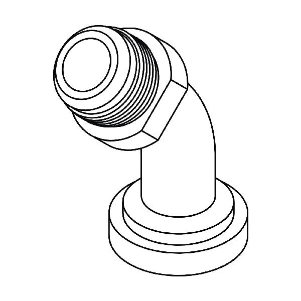 Hydraulic Flange 45° Elbow, 1 1/16-12 Inch Male JIC, 3/4 Inch Code 62 Flange, Steel