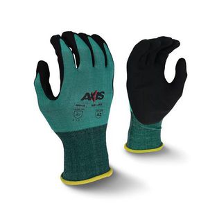 Cut-Resistant Gloves, Series: RWG533, M Size, Sandy Foam Nitrile Palm, Sandy Foam Nitrile Coating, 18 ga HPPE, Black/Green, Seamless Cuff, ANSI Cut-Resistance Level: A2, ANSI Puncture-Resistance Level: 2, Resists: Abrasion, Cut, Tear and Puncture