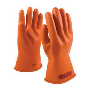 Electrical Gloves, Class 0 Insulating, Series: 147-0-11, SZ 10, Natural Rubber, Orange, Contoured Shape, Unlined, Straight Cuff, Uncoated, 11 in Length, Resists: Arc Flash