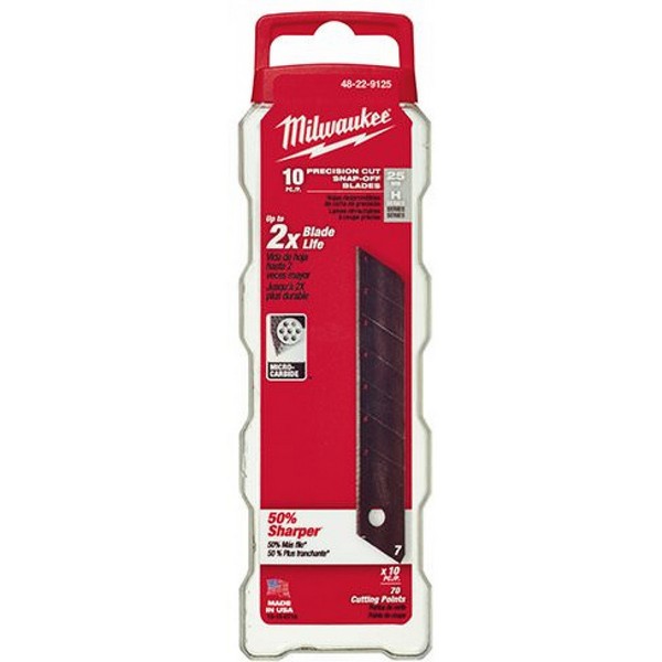 Utility Knife Blade, 10-Piece Precision, Series: Pro, Snap-Off Blade Style, 7 in Blade Length, 25 mm Blade Width, 0.027 in Thickness, 7 Points, Compatible With: Most Standard Utility Knives, Micro Carbide Metal