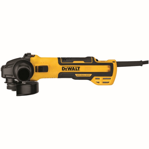 Angle Grinder, Brushless Small, Kit, 5 in Wheel Diameter, 5/8-11 Arbor/Shank, 2200 to 10500 RPM Speed, 120 VAC, 13 A, For Wheel Type: Type 27, Plastic Housing Material, Side Handle, Black/Yellow, Electric Cord, On/Off Trigger Switch/Variable Speed Co
