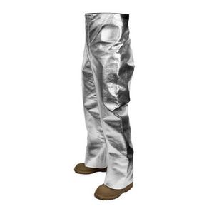 Aluminized Pant, Series: T45NL, 2XL, Silver, Aluminized OPF/Para-Aramid, 32 in Inseam Length, 19 Oz Fabric Weight, Snap Closure, Resists: Molten Metal Splash, Radiant Heat and Sparks
