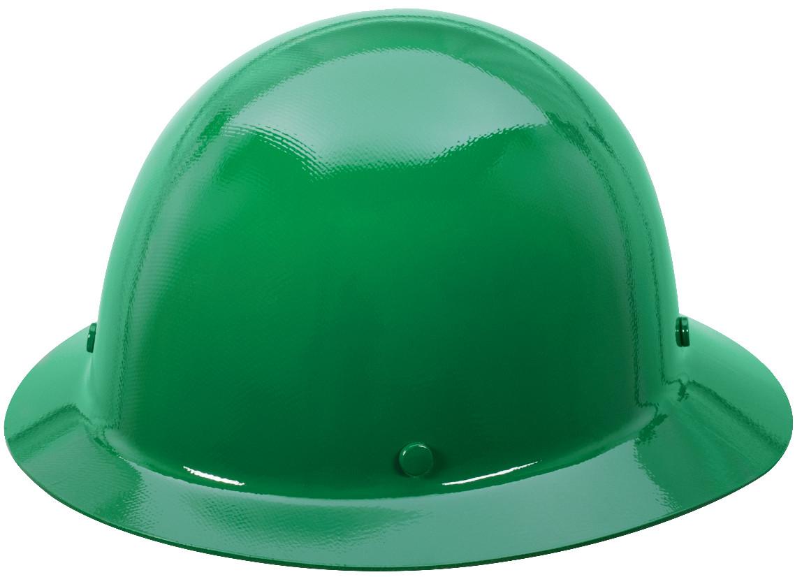 Hard Hat, Full Brim, Standard Size, Fits Minimum Hat Size: 6-1/2, Fits Maximum Hat Size: 8, Green, Phenolic, 4-Point Staz-On® Suspension, ANSI Electrical Class Rating: Class G, ANSI Impact Rating: Type I, Slotted: No, Pin Lock Adjustment
