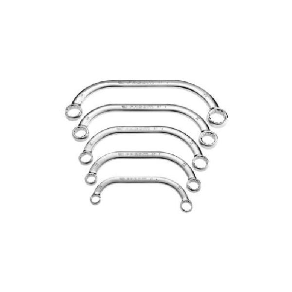 Wrench Set, Box End Half Moon Obstruction Standard, Metric System of Measurement, 10 x 12 to 19 x 22 mm Size, 5 Piece, Specifications: 12-Point, Alloy Steel, Polished Chrome, Silver