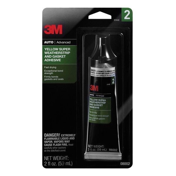 Super Weatherstrip and Gasket Adhesive, Flexible Waterproof, Tube Container, 2 oz Container, Neoprene Rubber Chemical Type, 4 min Drying, 30 s Work Life, 24 hr Curing, Yellow, 0.88 Specific Gravity, 560 g/L VOC, Fabric, Metal, Rubber and Vinyl Adhere