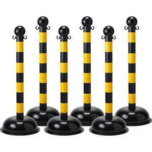 Striped Warning Post, Large Stanchion, 3 Inch Post Diameter, 41 Inch Post Height, Polystyrene Post, Non-Reflective Post, Domed Base, 16 Inch Diameter Base, B-900 Polyethylene Base