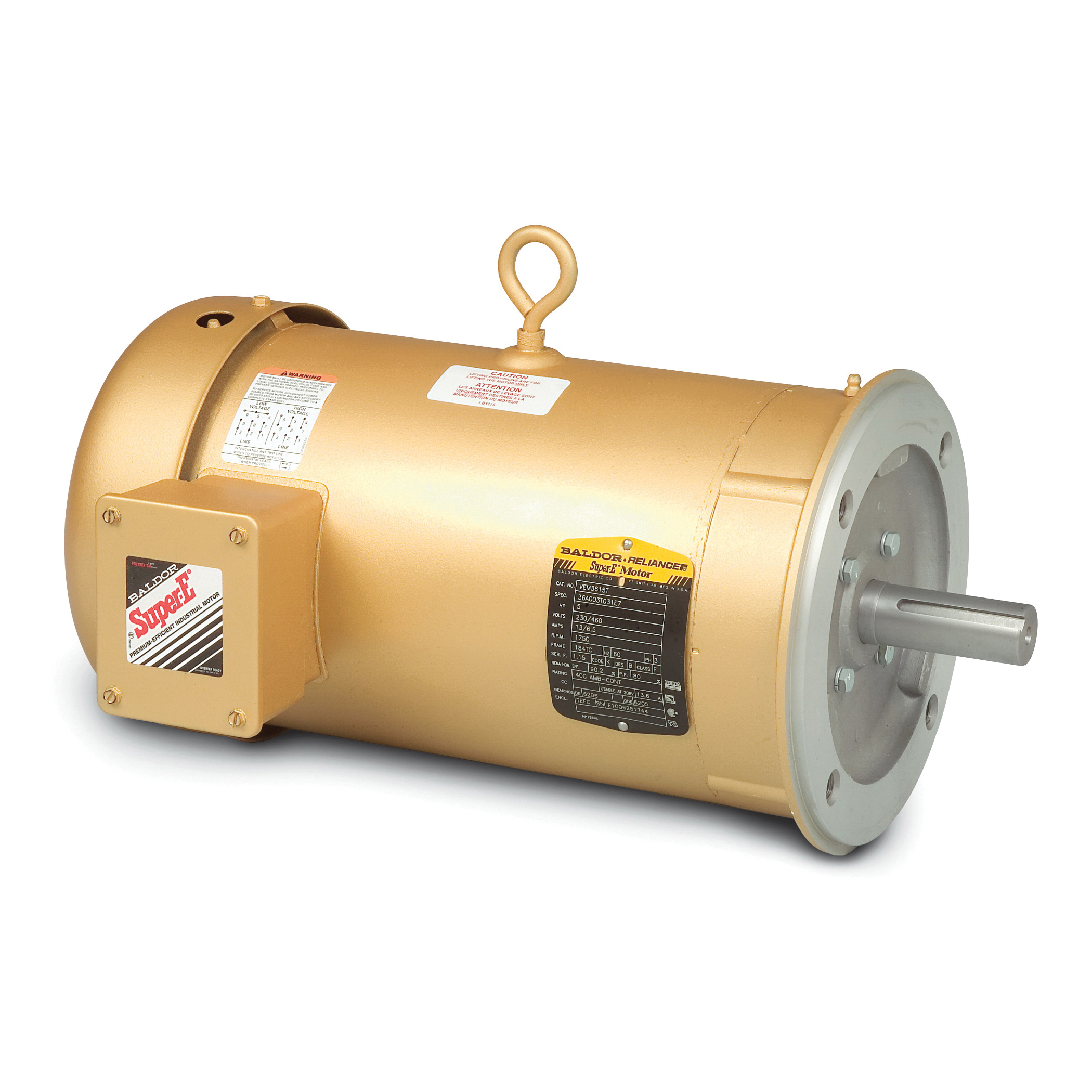 AC Motor, 1 HP, 208/230/460 VAC, 3.1/3/1.5 A, 60 Hz, 3 Phase, 1760 RPM, 1 Speed, TEFC/NEMA B, 143TC Frame, 7/8 in Shaft, Reversible, Service Factor: 1.15, Ball Bearing, 2.99 ft-lb, C-Face/Footless/F1 Mount, 40 to 76 C°, Insulation Class: Class F, Steel, 12.29 in L x 10.26 in W