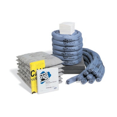 Spill Kit, 65 gal, Box, Blue/Gray, Fluids Absorbed: Coolants/Oils/Solvents/Water