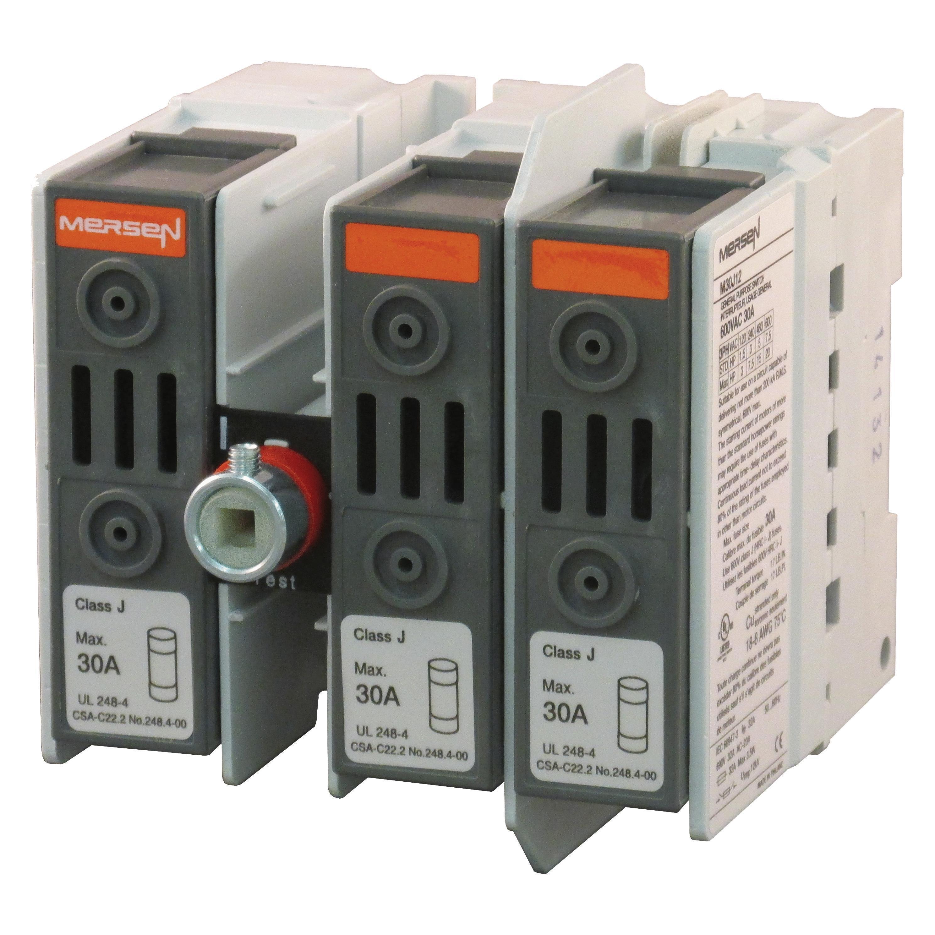 Disconnect Switch, 1+2 Position Class J Fusible, 600 VAC, 30 A, 2 HP, 3 HP, 7-1/2 HP, 15 HP, 20 HP, 50 Hz Frequency, 3 Pole, Handle Actuator, Base Mounting, Tunnel Terminal, -40 to 40 °C, BE