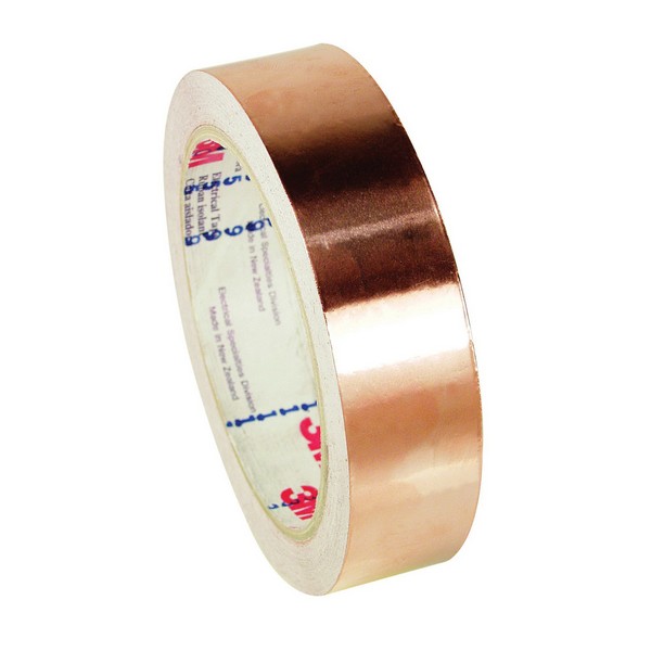 Shielding Tape, Double Coated Log Roll, Series: 1182, 18 Yard Length, 2 yd Width, 3.5 mil Thickness, 3 Inch Diameter Core, Acrylic Adhesive, Copper Foil Backing, 35 in-oz Adhesion Strength, 600 V, Specifications Met: ASTM D1000