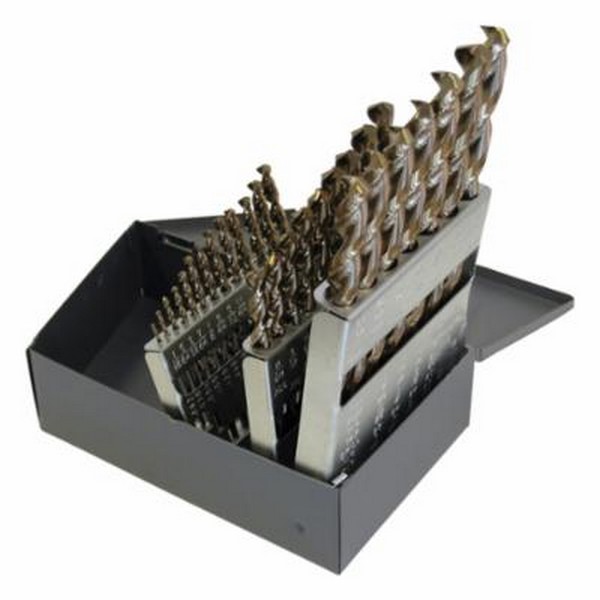 Jobber Length Drill Set, High Performance, Series: 2075, Imperial System of Measurement, 1/16 in Minimum Drill Bit Size, 1/2 in Maximum Drill Bit Size, 135 deg Drill Point Angle, 29 Piece, Specifications: Right Hand Cut, Spiral Flute, Split Point, St