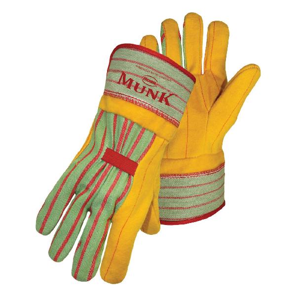 General Purpose Work Gloves, Durable Multi-Purpose, Series: 1BC5510, Back/Chore/Clute Cut/Double Layer Palm Glove, L Size, Flannel/Textile Palm, Cotton, Gold/Green, Nap-Out/Straight Thumb Style, Cotton Lining, Elastic Strap Wrist/Rubberized Safety Cu