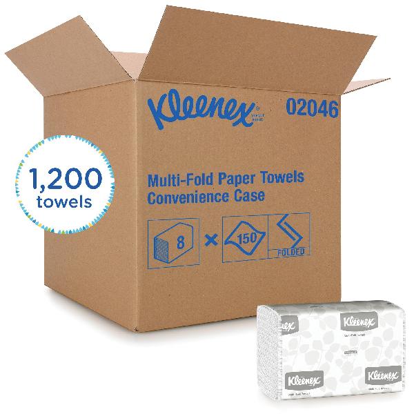 Multi-Fold Towel, 150 Sheets, 9.2 in Width, 9.4 in Length, White, Paper, Pack Package Type, 1 Ply