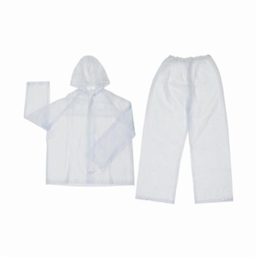 Rainwear suit, 2-Piece, Series: Squall Tempest O722, L, Clear, PVC, Detachable Hood, 54 in Chest, 48 in Waist, 28-1/2 in Inseam Length, 0.2 mm Thickness, Snap/Zipper Closure