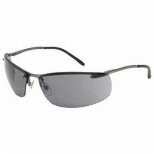 Safety Eyewear, Lightweight, Series: Slate™, Universal Size, Anti-Scratch/Hard Coat Lens Coating, Gray Lens, Wrap Around Frame, Matte Gunmetal Frame, Metal Frame, Polycarbonate Lens, Yes % UV Protection, Spring Hinge Temple, Specifications Met: ANSI Z87.1-2010, CSA Z94.3