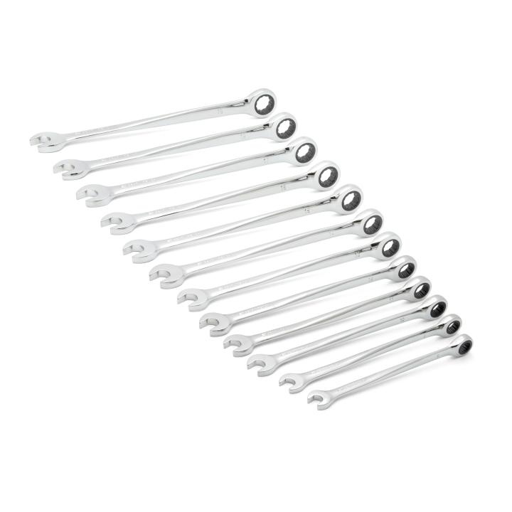 Combination Ratcheting Wrench Set, Extra Long Length, Series: XL X-Beamâ„¢, Metric System of Measurement, 8 to 19 mm, 12 Piece, 12-Point, Box End Drive