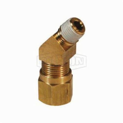 Air Brake Elbow, 45° Elbow, 1-18 x 1/2 Inch Nominal, Straight Thread x Pipe, 1.61 Inch Length, 150 psi, -40 to 200 °F, Brass, Domestic