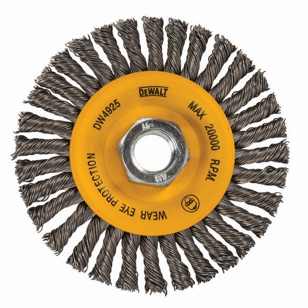 Wire Wheel Brush, 4 in Diameter Brush, 1/2 in Face Width, 5/8-11 Arbor Hole, Stringer Bead Filament/Wire, 0.02 in Dia Filament/Wire, Carbon Steel Fill, 1 in Trim Length, 20000 RPM Maximum