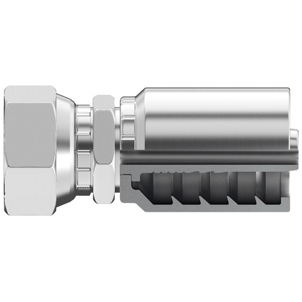Hydraulic Hose Fitting, 1-1/4 Inch Hose Size, 1-5/8-12 Inch Thread, 2.383 Inch Cut-Off, 5.517 Inch Length, JIC 37° Flare, SAE J514, Steel