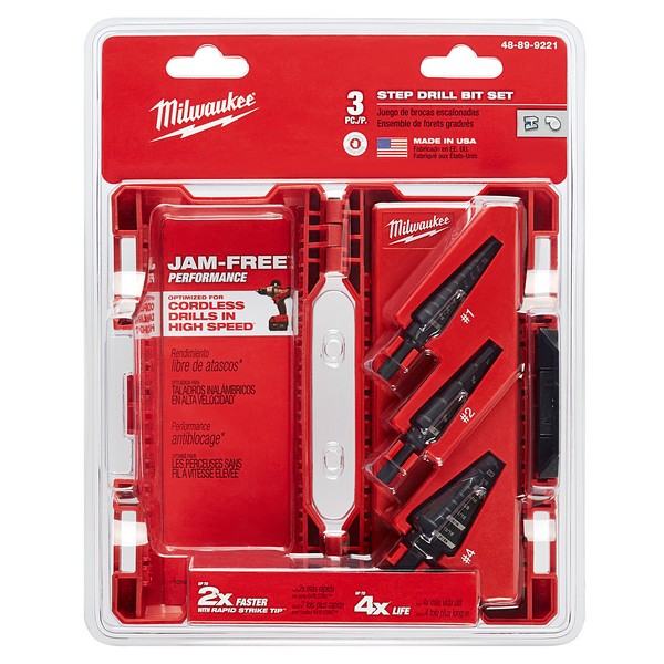 Step Drill Bit Set, 3 Piece, Specifications: 3-Flat, Round Shank, 1/32 in Step Increment, 2 Flutes, HSS, Black Oxide
