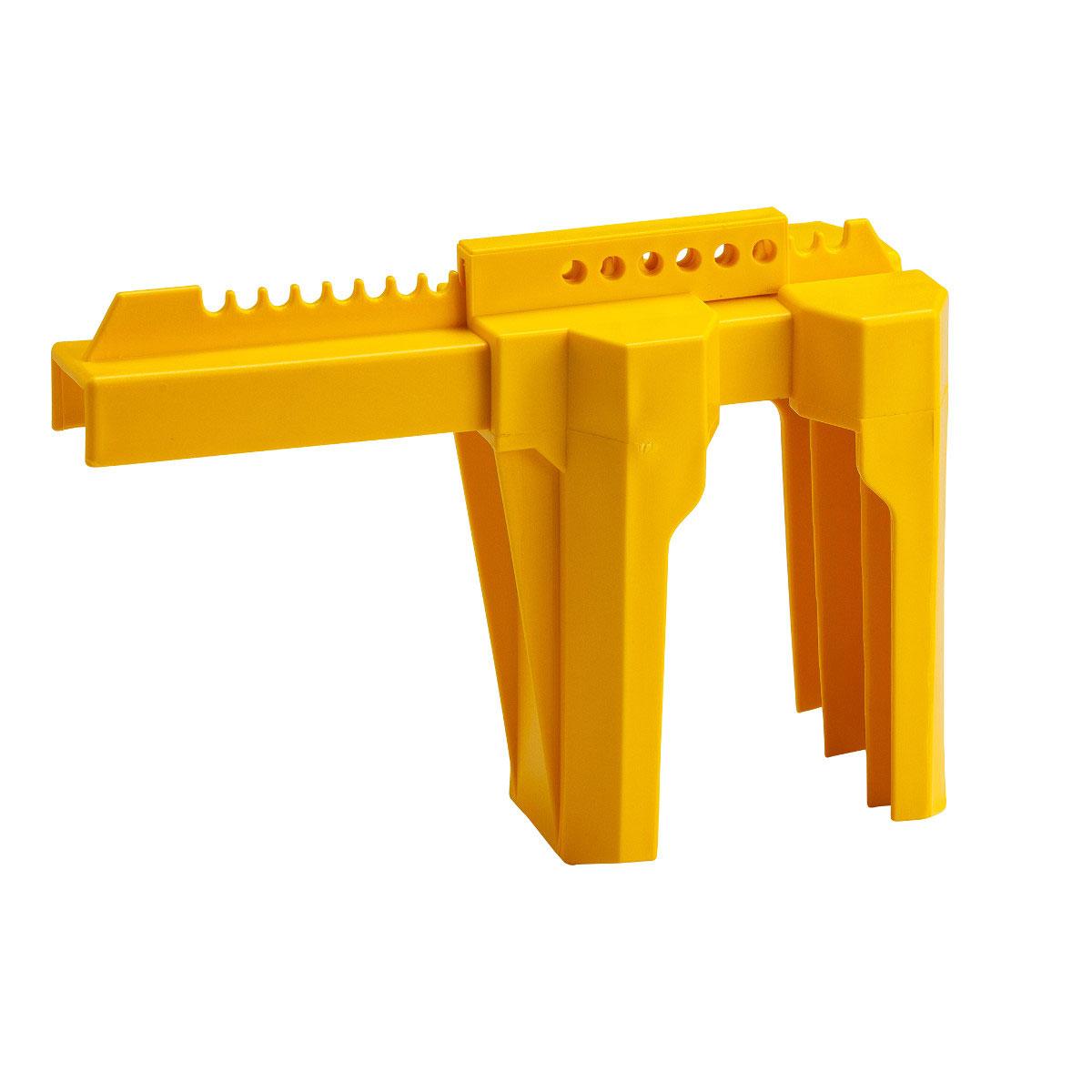 Ball Valve Lockout, 4-Legged Large, Fits Minimum Handle Size: 1-3/4 Inch Width x 1 Inch Thickness, Fits Minimum Pipe Size: 2 Inch, Fits Maximum Pipe Size: 8 Inch, 6 Padlocks Maximum, 9/16 Inch Padlock Shackle Maximum Diameter, LOTO-22 Polypropylene, Yellow, 0 °F Minimum, 175 °F Maximum