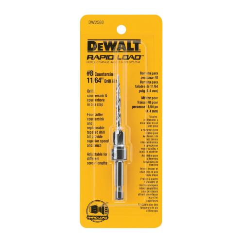 Drill and Countersink, Series: Rapid Load®, #8 Pilot Dia, 3-1/2 in Overall Length, Right Hand Cutting, 60 deg Included Angle, 1/4 in Shank Dia, 11/64 in Point, HSS, Bright
