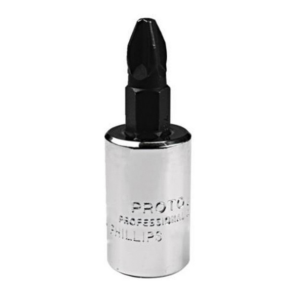 Screwdriver Socket Bit, Standard Length, Measurement System: Imperial, 3/8 in Drive, Phillips® Bit, #2 Bit, 1-31/32 in Overall Length, Alloy Steel, Polished Chrome