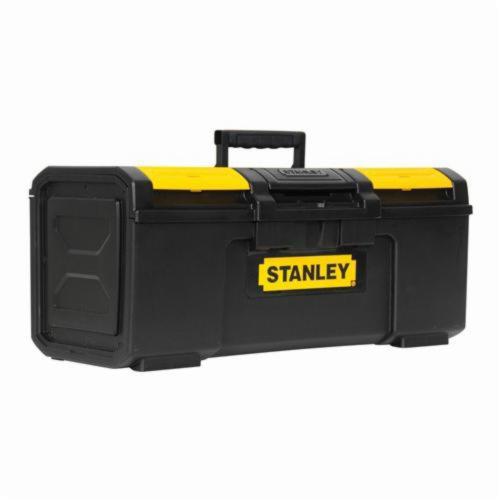 Tool Box, Basic Portable, 11 in Width, 23-1/3 in D, 10-3/20 in Height, 6.1 gal, Extra Wide Soft Grip Handle, Polypropylene Resin, Matte, Black/Yellow