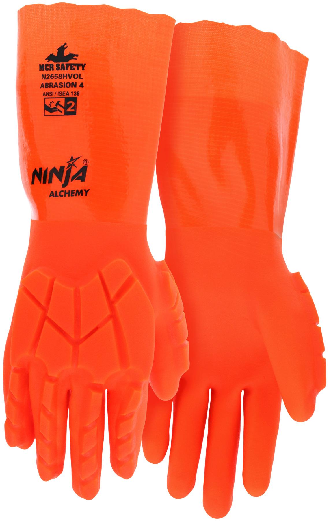 Gloves, Personal Protective, Series: Ninja®, M Size, PVC Coating, Nylon, Gauntlet Style, 14 in Length, ANSI Cut-Resistance Level: A2, ANSI Puncture-Resistance Level: 2, Resists: Abrasion/Cut/Puncture
