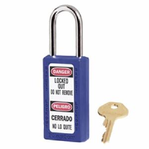 Lockout Padlock, Series: Zenex™ 411, Alike Key, Blue, Thermoplastic Body, 1/4 in Shackle Dia, 1-1/2 in Shackle Height, 25/32 in Shackle Width, Hardened Steel Shackle, 3 in Body Length, 1-1/2 in Body Width, 6-Pin Tumbler Cylindrical, DANGER LOCKED OUT DO NOT REMOVE Legend
