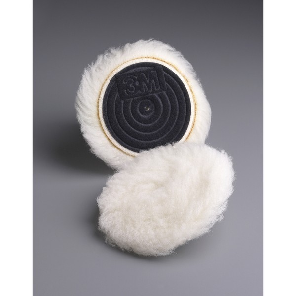 Buffing Pad, Knit Regular, Hook and Loop Attachment, 5-1/4 Inch Overall Diameter, 0.93 Inch Thickness , Wool Pad, 15/16 Inch Pile, White