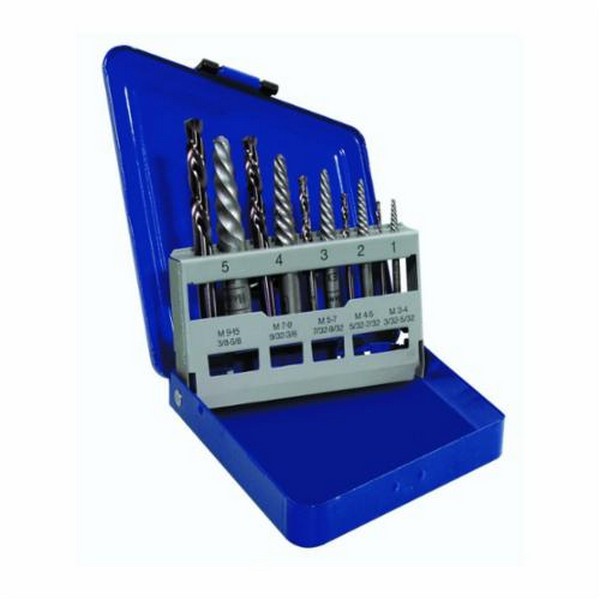 Spiral Extractor and Drill Bit, EX-1, 5/64 in Minimum Drill Bit Size, EX-5, 19/64 in Maximum Drill Bit Size, 10 Piece