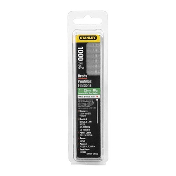 Brad Nail, Specifications: 1 in L, 18 ga, Chisel Point, Steel, Galvanized Finish, White