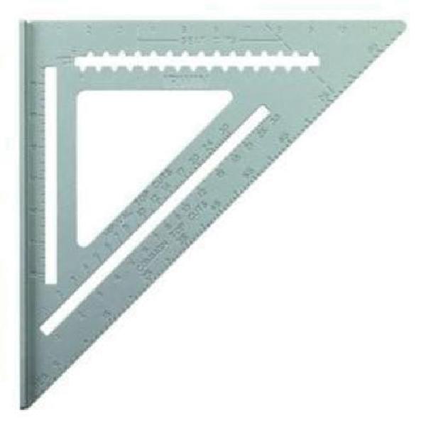 Rafter Square, 12 in Size, Graduations: 1/8 in, 1/10 in, 1/12 in and 1/16 in, Measuring System: Imperial, Aluminum, Silver