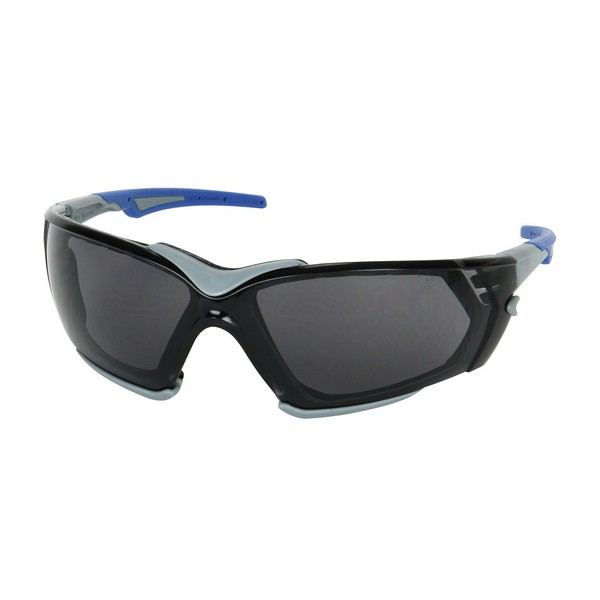 Optical Safety Glasses, Single, Universal Size, Anti-Fog/Anti-Scratch/Foam Padding Lens Coating, Gray Lens, Rimless Frame, Blue/Gray Frame, Polycarbonate Frame, Polycarbonate Lens, 99.99% UVA/UVB UV Protection, Co-Molded Rubber Tip Temple, Specificat