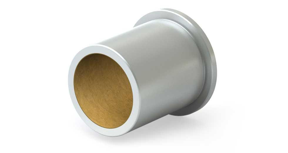 Flange Sleeve Bearing, Frelon GOLD Liner, Series: PSF, 1 in Bore, 1-1/4 in OD, 1.5 in Width, 1.5 in Diameter Flange, 0.125 in Flange Width, 2223 lb Load, -400 to 400 °F, 3000 psi Maximum, 300 sfm Maximum Velocity, 20000 psi x ft/min Maximum PV, Aluminum Alloy Bearing