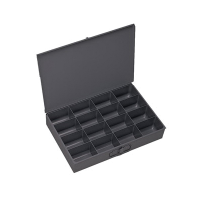 Compartment Box, Large, 12 Inch Overall Length, 18 Inch Overall Width, 3 Inch Overall Height, 40 lb Load, Cold Rolled Steel, Gray, 16 Compartments per Drawer