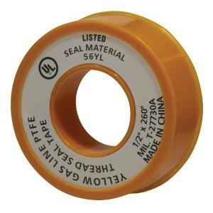 Gas Line Tape, 520 Inch Length, 3/4 Inch Width, 4 mil Thickness, 0.9 Density, PTFE, Yellow, Domestic
