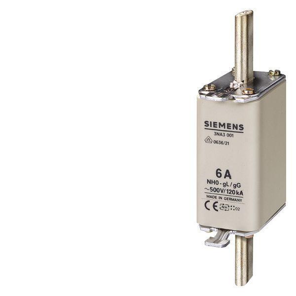 Fuse Link, Low Voltage, Series: 3NA, 125 A, 500 V AC/440 V DC, 120 kA Interrupt, Class: gG, 120 kA Short Circuit Current Rating, Blade Terminal, Surface Mount, Silver Plated Element, Ceramic, NH0 Body Size