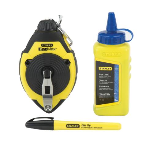 Chalk Line Reel Set, Rustproof Temporary, 100 ft Line Length, Blue Line, 4 oz, Fast Rewind Retraction, Sliding Side Door, Interlocking Hook, 3:1 Gear Ratio, ABS Case