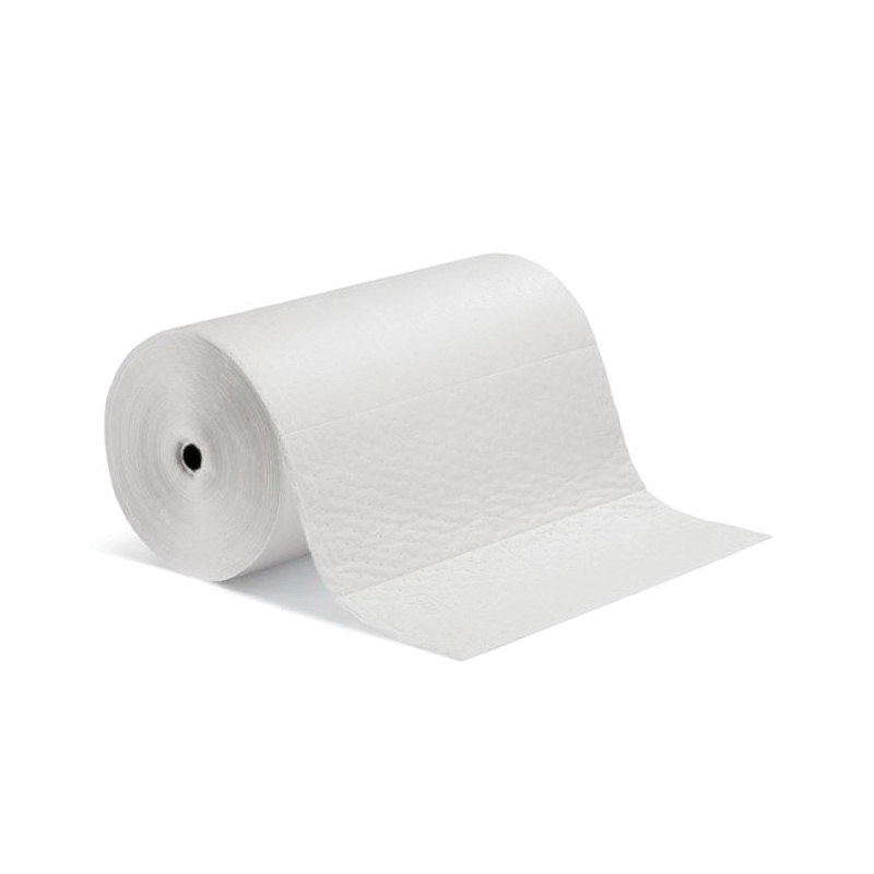 Absorbent Mat Roll, Mediumweight, 200 ft Length, 30 in Width, 42.5 gal Absorption Capacity, Fluids Absorbed: Oil Based Liquids, Polypropylene, White