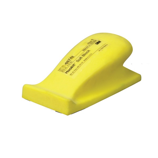 Sanding Block, Soft Density, 2-3/4 Inch Overall Width, 5 Inch Overall Length, Hook and Loop Attachment, Yellow