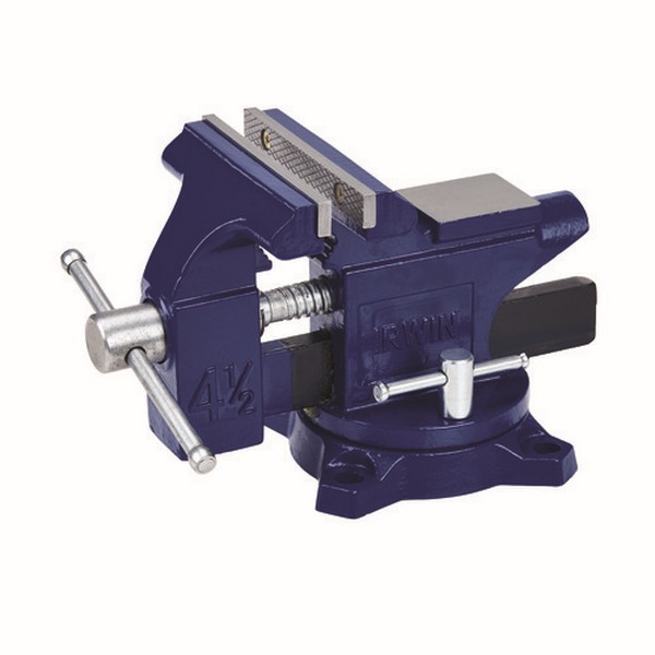 Workshop Vise, 3 in Jaw Opening, 4-1/2 in Jaw Width, 2-3/8 in Throat Depth, Swivel Base, Bolted-Down Mounting, 360 deg Rotation, Steel Handle, Fused Handle, Steel, Blue