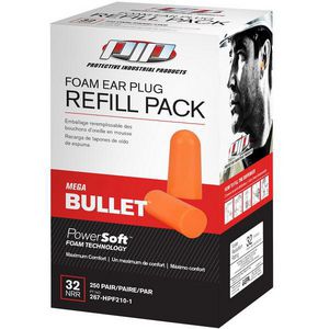 Ear Plug, Comfortable Soft, Uncorded Design, 32 dB Noise Reduction, Tapered Bullet Shape, Universal Size, Orange Plug, Polyurethane Foam Plug, Disposable/Reusable: Disposable