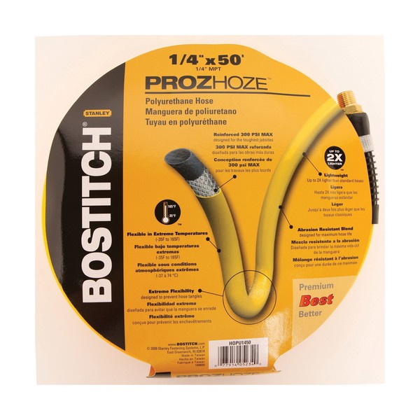 Air Hose, Hybrid Blend, 1/4 in Nominal, 50 ft Length, 300 PSI Pressure Class, -30 to 150 °F, PVC/Rubber, Yellow